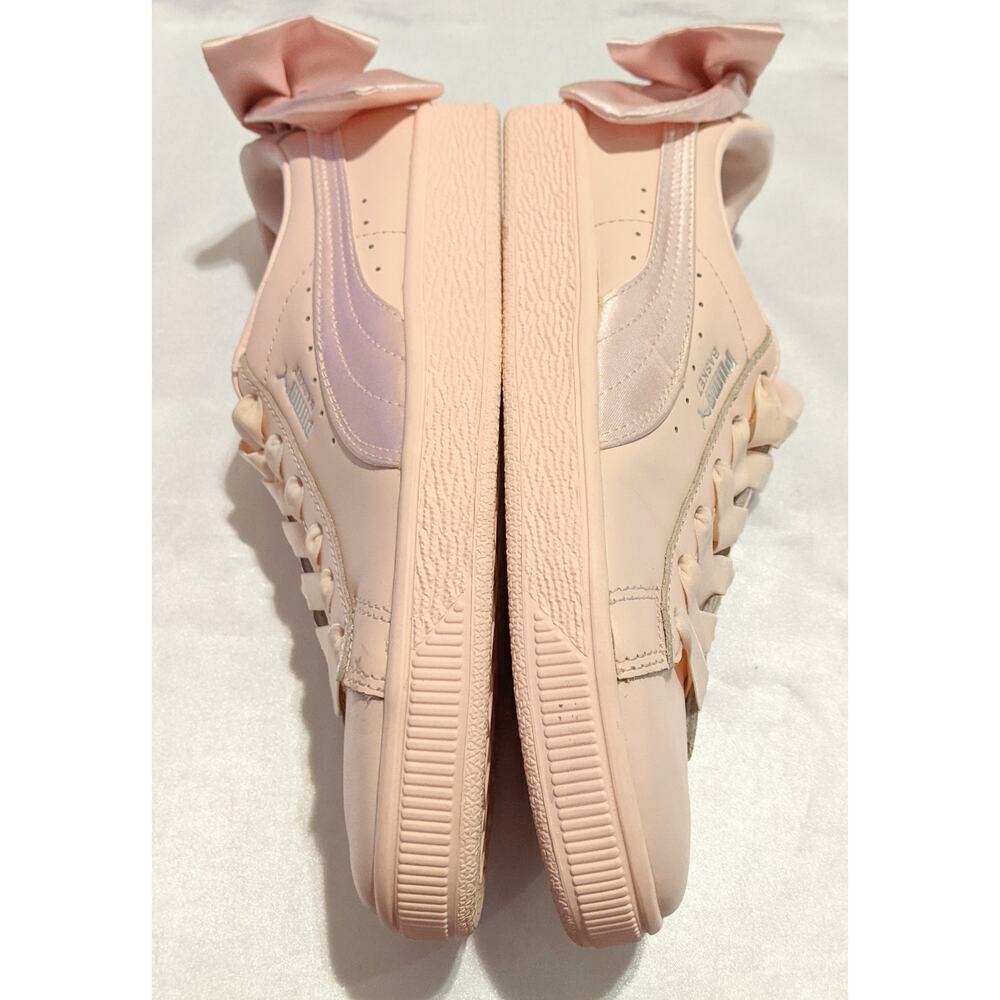 Puma Womens Basket Bow Trainers Pearl Pink Leather Size 7 Satin Bow And Trim EUC - Picture 6 of 9